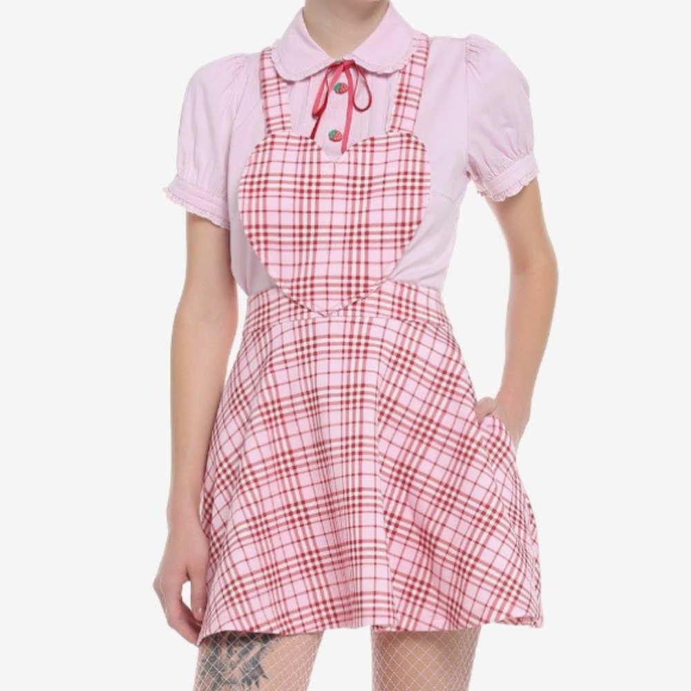 Pink & Red Plaid Heart Skirtalls Hot Topic Barbiecore Cosplay Halloween - Picture 1 of 3